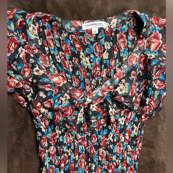 Claudia Richards mesh rose print blouse top - Picture 2 of 3